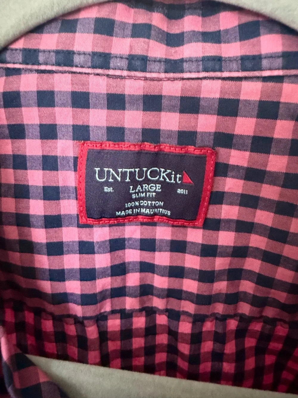UNTUCKit Pink Gingham 100% Cotton Slim Fit Long-Sleeve Button Shirt Size L